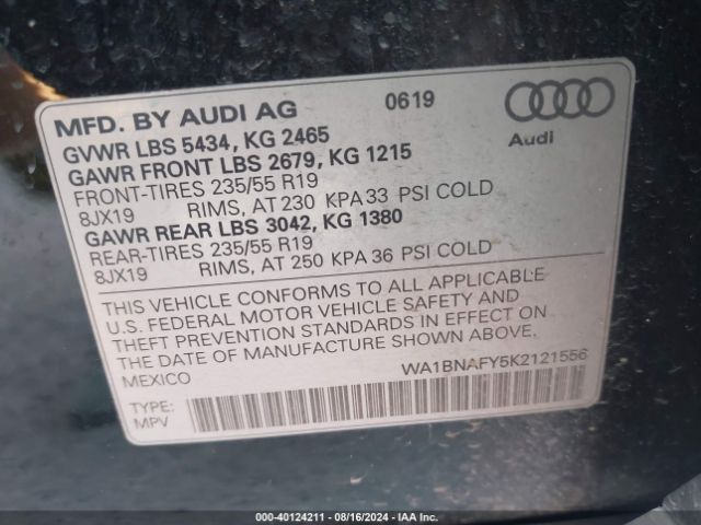 WA1BNAFY5K2121556 Audi Q5 45 Premium