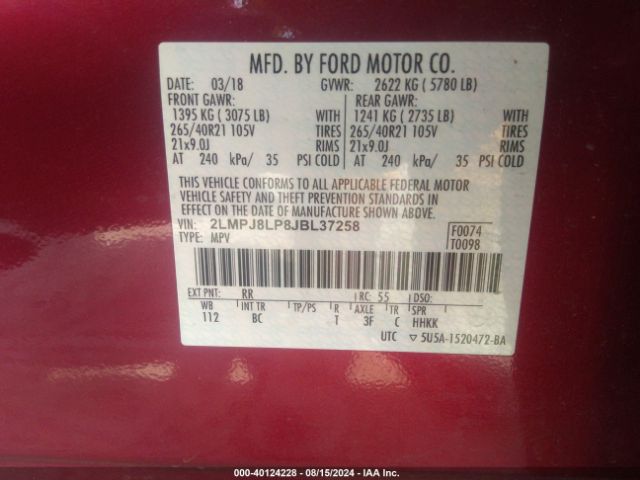 2LMPJ8LP8JBL37258 Lincoln Mkx Reserve