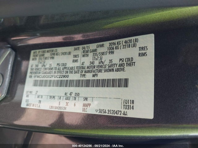 Ford ESCAPE SE 2015 1FMCU0GX2FUC22900 Image 9