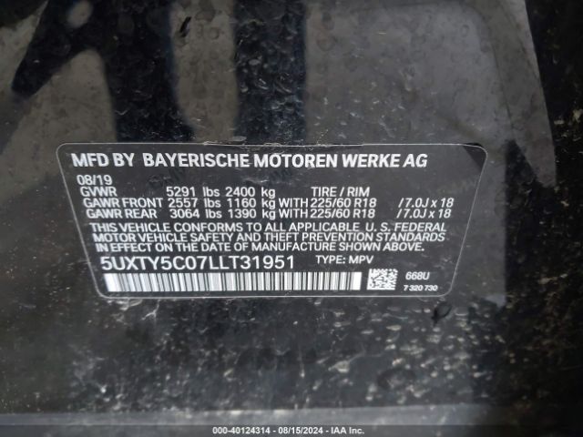 5UXTY5C07LLT31951 BMW X3 Xdrive30i