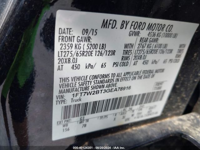 1FT7W2BT3GEA78916 Ford F-250 Lariat