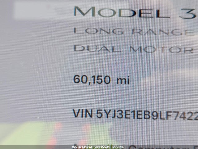 Tesla Model 3 Long Range Dual Motor All-wheel Drive 2020 5YJ3E1EB9LF742224 Image 15