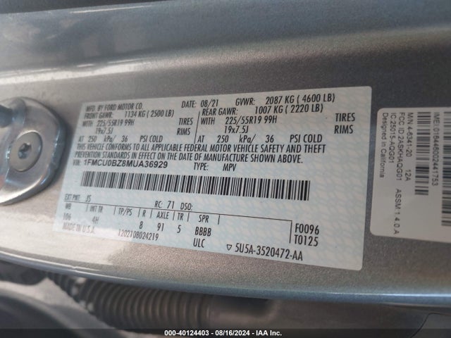 Ford Escape Se Hybrid 2021 1FMCU0BZ8MUA36929 Image 9