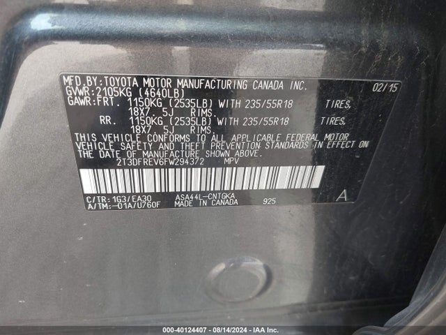 Toyota Rav4 Limited 2015 2T3DFREV6FW294372 Image 9