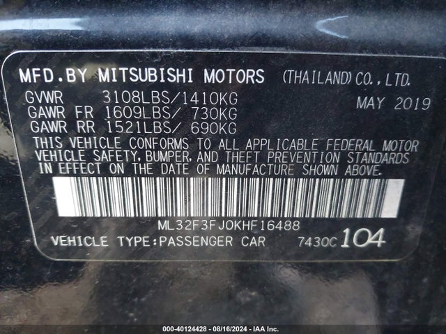 2019 MITSUBISHI MIRAGE G4 ML32F3FJ0KHF16488 Photo 8
