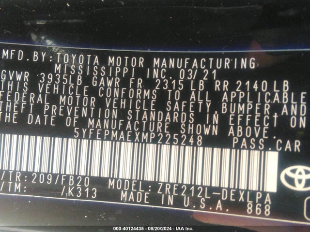 Toyota COROLLA LE 2021 5YFEPMAEXMP225248 Image 9