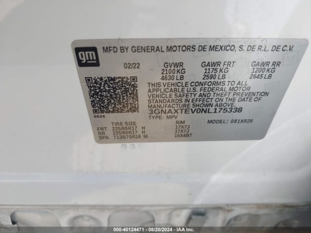 3GNAXTEV0NL175338 Chevrolet Equinox Awd 2fl