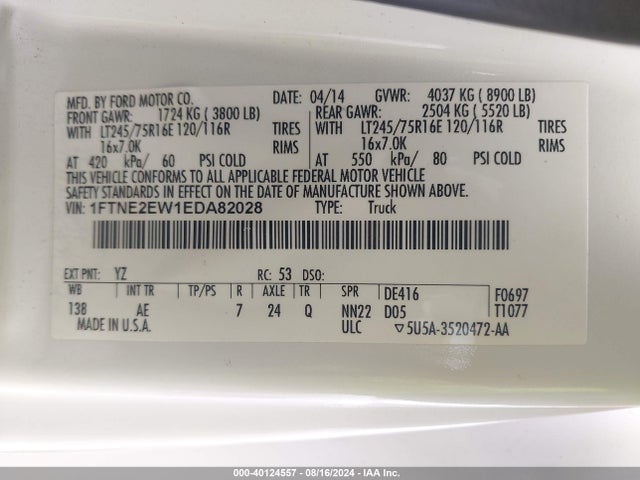 Ford E-250 Commercial 2014 1FTNE2EW1EDA82028 Image 9