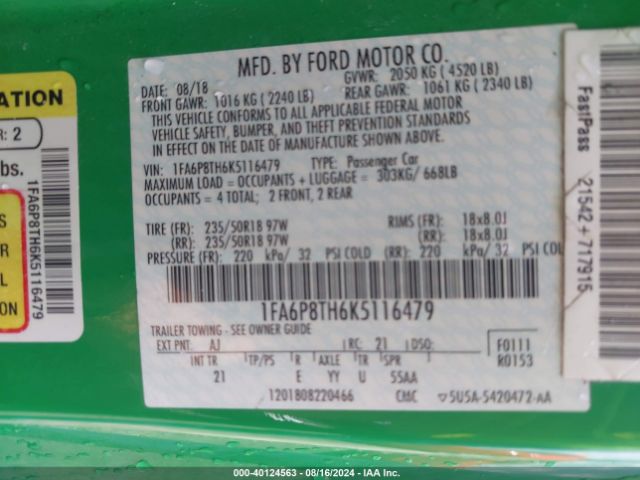 1FA6P8TH6K5116479 Ford Mustang Ecoboost