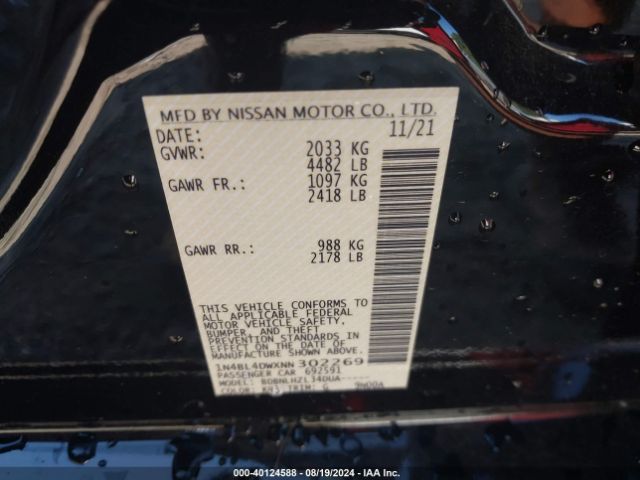 1N4BL4DWXNN302269 Nissan Altima Sv Intelligent Awd