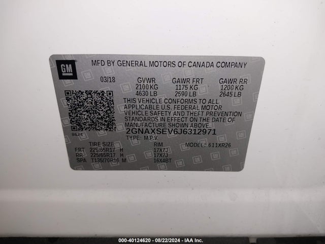 Chevrolet EQUINOX LT 2018 2GNAXSEV6J6312971 Image 9