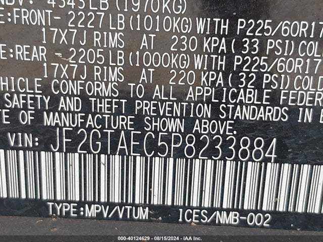 JF2GTAEC5P8233884 Subaru Crosstrek Premium