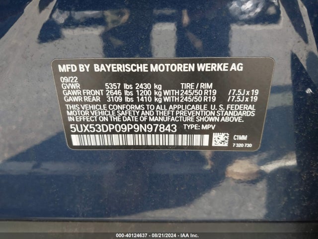 5UX53DP09P9N97843 BMW X3 Xdrive30i