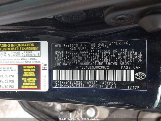 Toyota Avalon Hybrid Limited 2014 4T1BD1EBXEU028672 Image 9