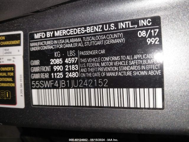 55SWF4JB1JU242152 Mercedes-Benz C 300