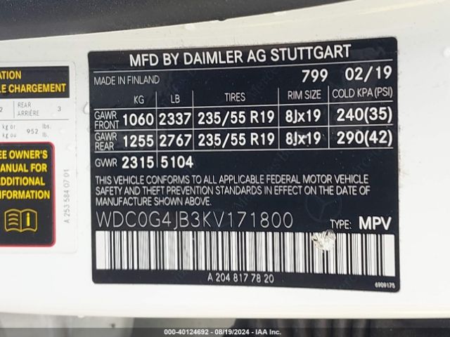 WDC0G4JB3KV171800 Mercedes-Benz GLC 300