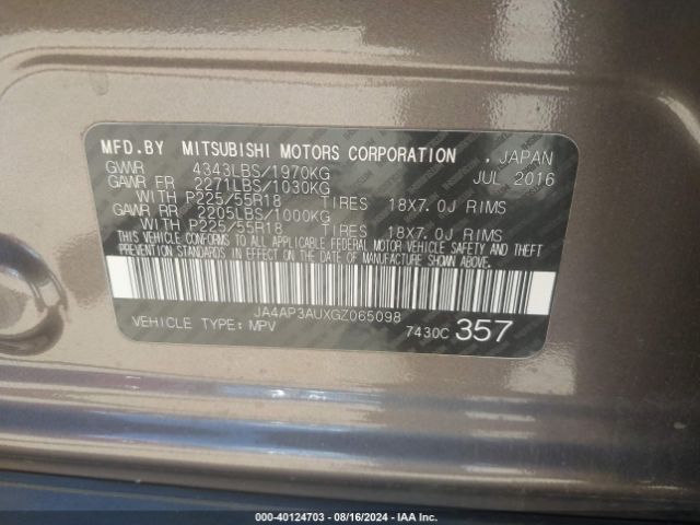 JA4AP3AUXGZ065098 Mitsubishi Outlander Sport 2.0 Es