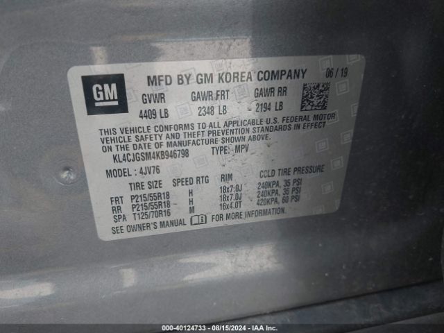 KL4CJGSM4KB946798 Buick Encore Awd Essence