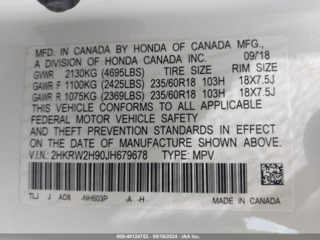 2HKRW2H90JH679678 Honda Cr-v Touring