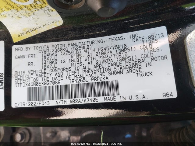 Toyota Tacoma Double Cab 2014 5TFJX4GN0EX027089 Image 9