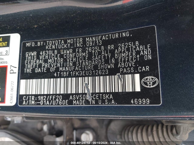 Toyota CAMRY SE 2014 4T1BF1FK3EU312623 Image 9