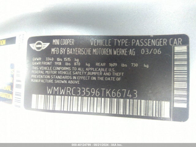 2006 MINI COOPER WMWRC33596TK66743 Photo 8