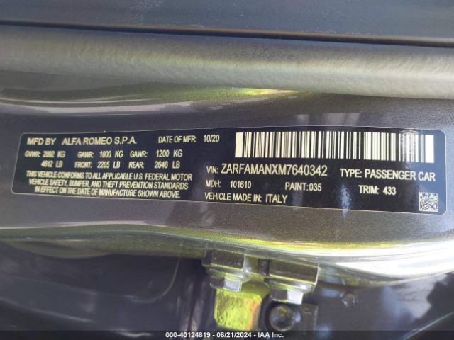 ZARFAMANXM7640342 Alfa Romeo Giulia Rwd