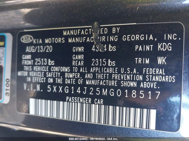 KIA K5 LXS 2021 5XXG14J25MG018517 Image 9