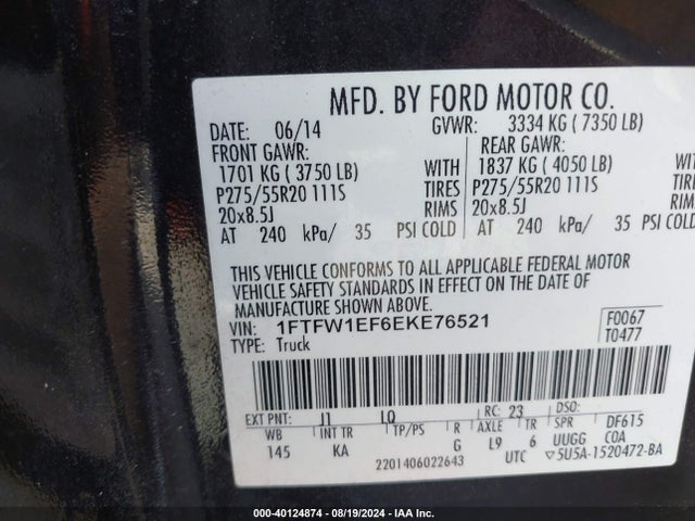 Ford F-150 King Ranch 2014 1FTFW1EF6EKE76521 Image 9