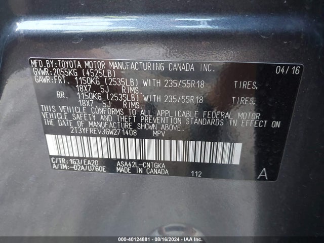 Toyota Rav4 Limited 2016 2T3YFREV3GW271408 Image 9