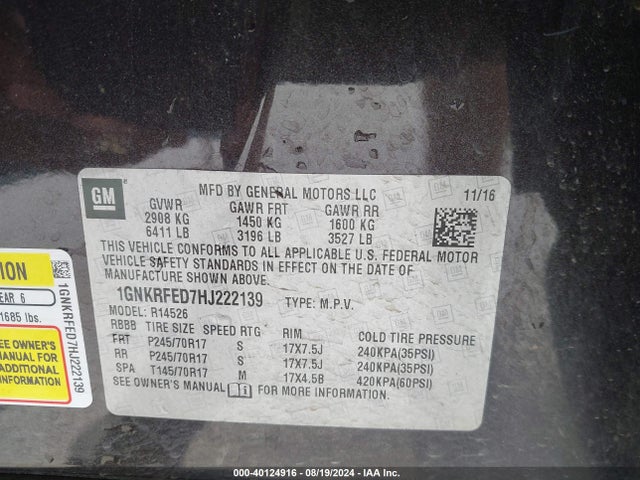 Chevrolet Traverse Ls 2017 1GNKRFED7HJ222139 Image 9