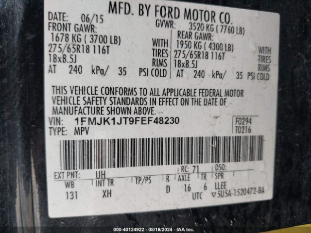 1FMJK1JT9FEF48230 Ford Expedition El Xlt