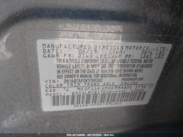 3N1AB7AP0KY396560 Nissan SENTRA SR