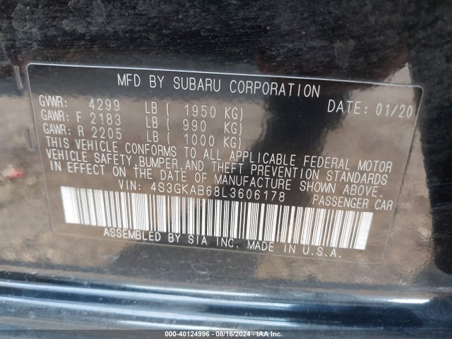 Subaru IMPREZA SEDAN 2020 4S3GKAB68L3606178 Image 9
