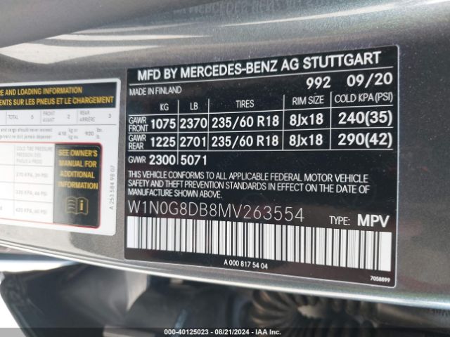 W1N0G8DB8MV263554 Mercedes-Benz Glc 300 Suv