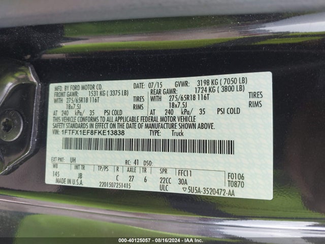 Ford F-150 Xlt 2015 1FTFX1EF8FKE13838 Image 9