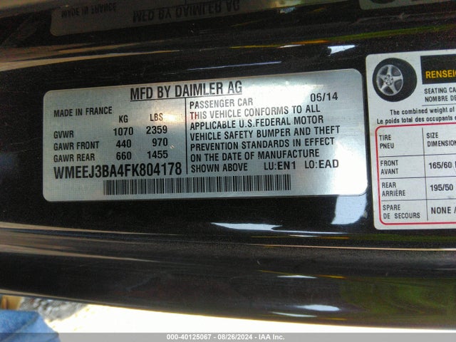 WMEEJ3BA4FK804178 Smart Fortwo Passion/pure