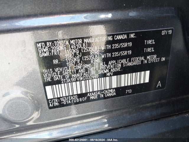 Toyota Rav4 Xle Premium 2019 2T3A1RFV9KC032440 Image 9