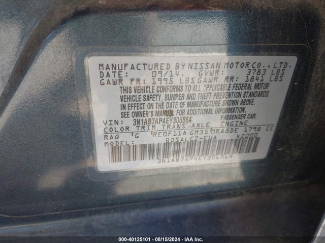 Nissan Sentra Fe+ S 2014 3N1AB7AP4EY306864 Image 9