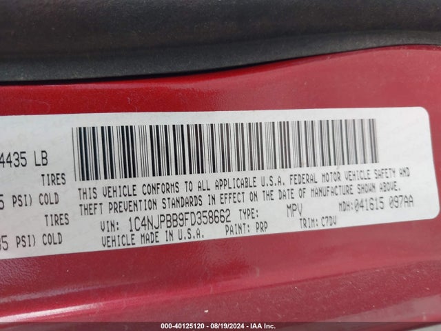 1C4NJPBB9FD358662 Jeep Patriot Sport