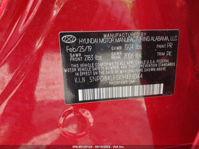 5NPD84LF5KH473044 Hyundai ELANTRA SEL