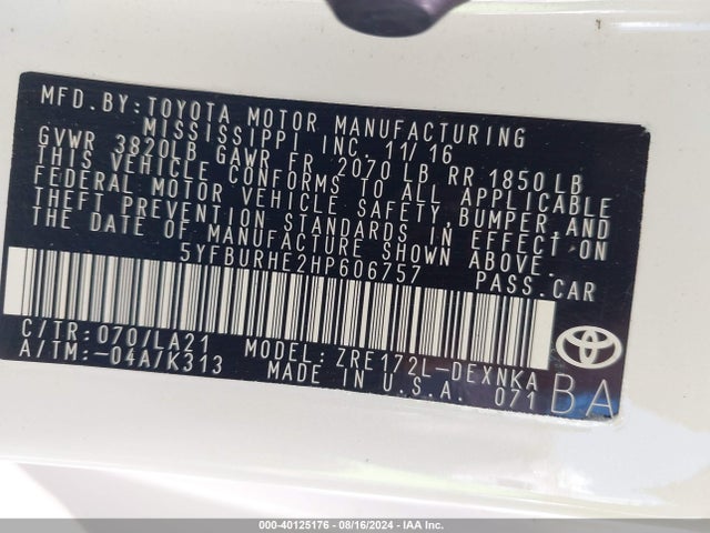 Toyota COROLLA LE 2017 5YFBURHE2HP606757 Image 9