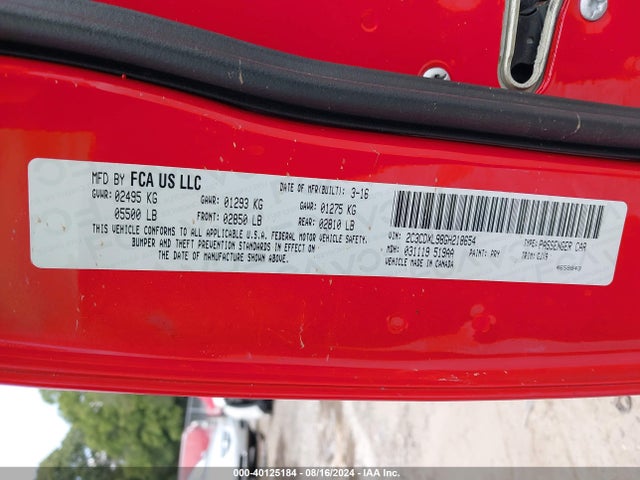 Dodge Charger Srt Hellcat 2016 2C3CDXL98GH218654 Image 9