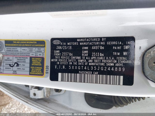 5XXGT4L35JG244889 KIA Optima Lx