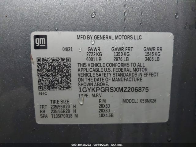 1GYKPGRSXMZ206875 Cadillac Xt6 Awd Sport