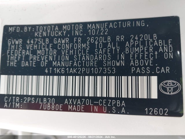 Toyota CAMRY XSE 2023 4T1K61AK2PU107353 Image 9
