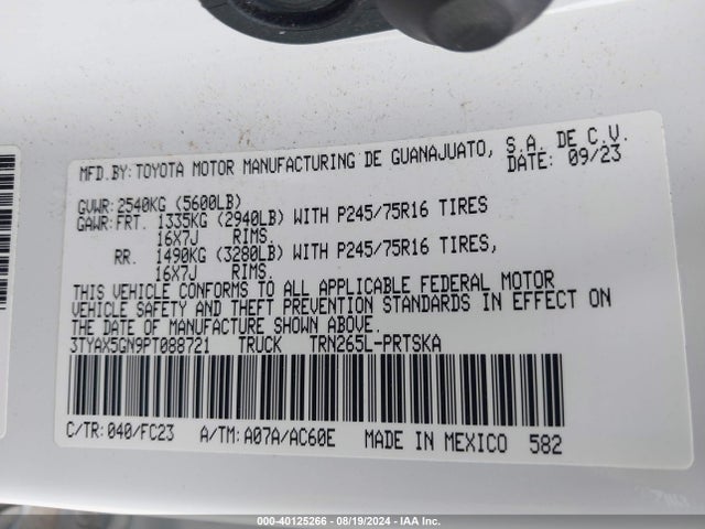 Toyota Tacoma Sr5 2023 3TYAX5GN9PT088721 Image 9