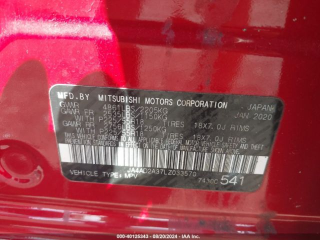 JA4AD2A37LZ033570 Mitsubishi Outlander Es 2.4