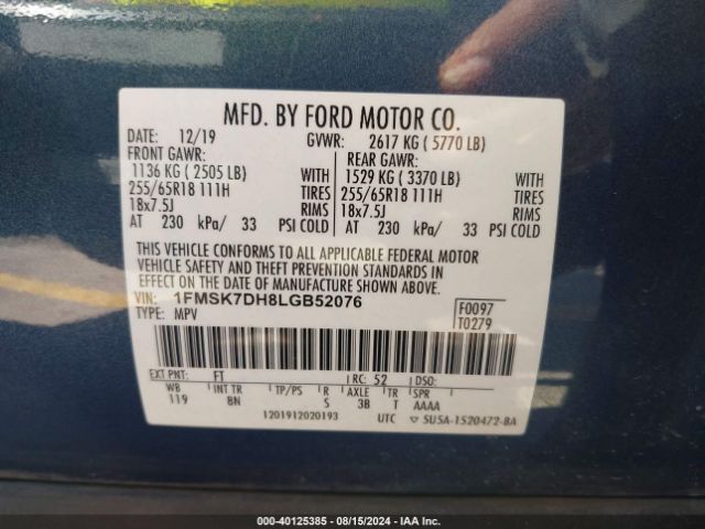 1FMSK7DH8LGB52076 Ford EXPLORER XLT