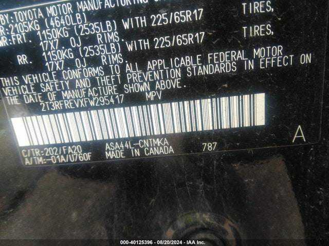 Toyota Rav4 Xle 2015 2T3RFREVXFW295417 Image 9